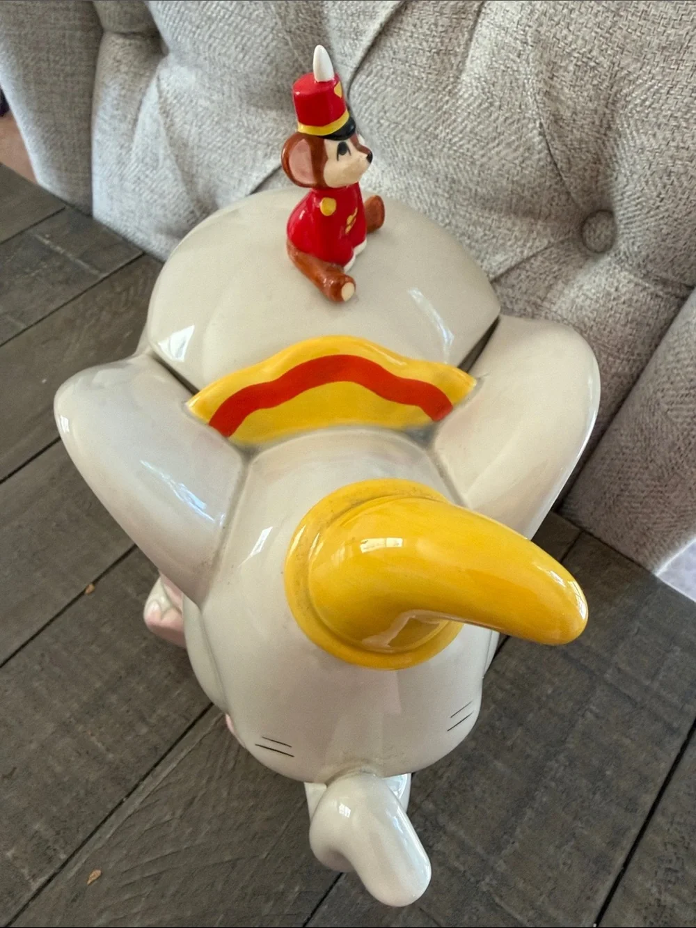 Vintage 1992 Disney Dumbo cookie jar featuring Timothy Mouse on the lid